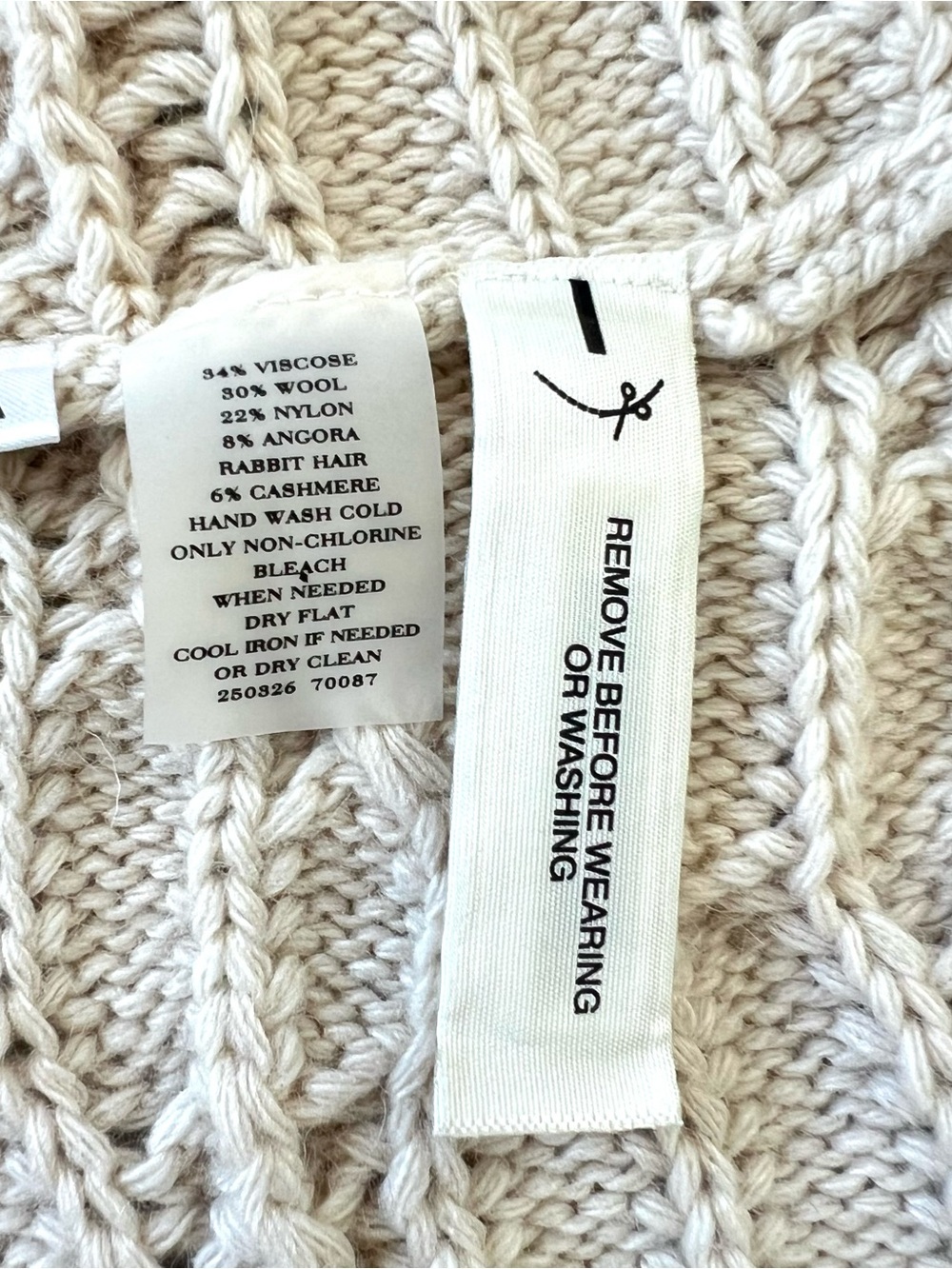 NWT ANN TAYLOR Beige Chunky Cable-knit Button Cardigan 3/4” Sleeves Sz L - Picture 11 of 12